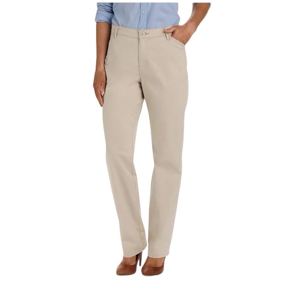 Lee Women’s At The Waist Straight Leg Twill Khaki Pants Size P14 - Picture 3 of 13